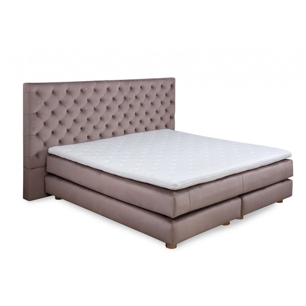 PAT BOXSPRING COMO, CATIFEA ANTI-PATA, TAPITERIE CHESTERFIELD, INALTIME CAPAT PAT 140 CM, SALTEA INCLUSA, TOPPER INCLUS, LONG HEADBOARD